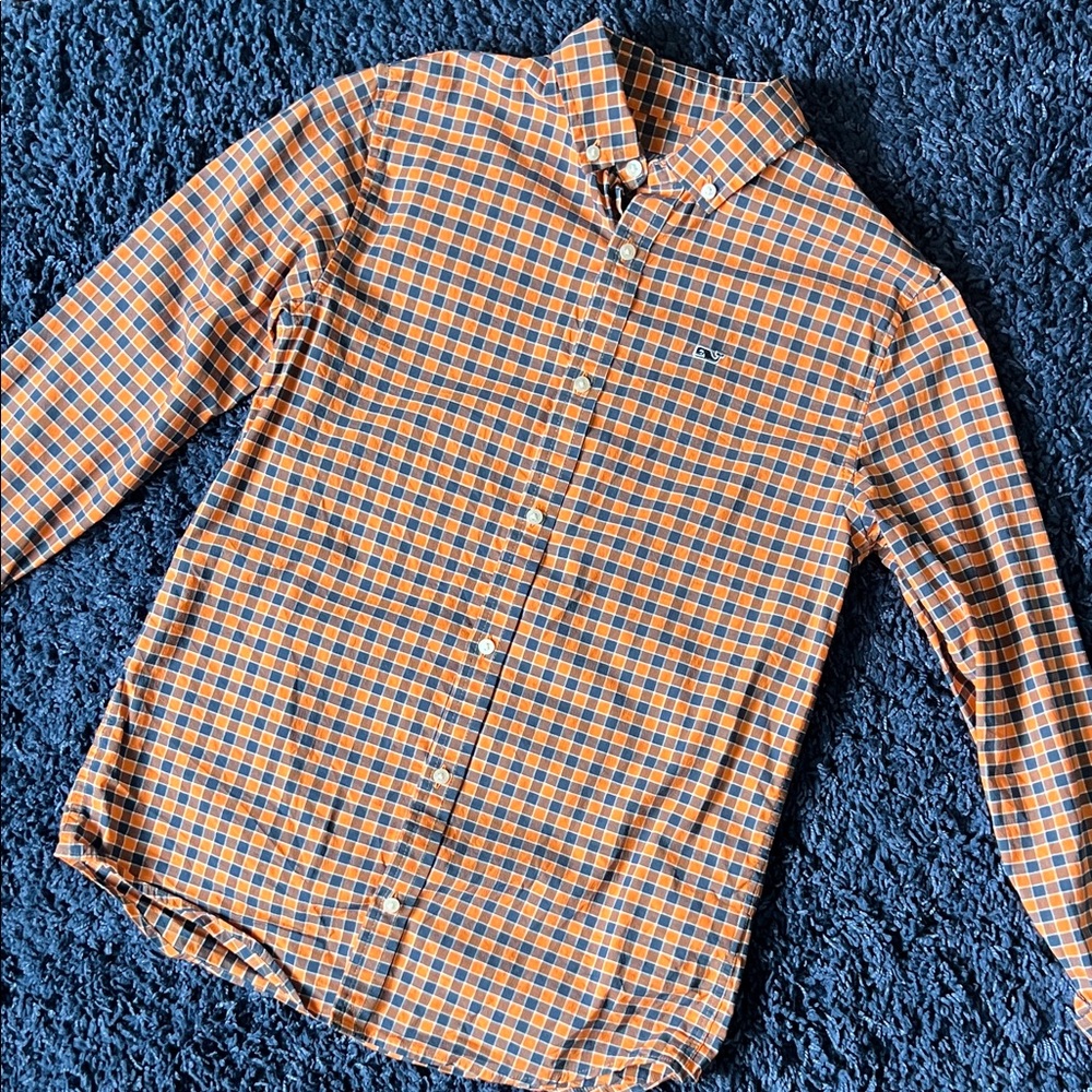 Vineyard Vines Boys Orange and Blue Checkered Shirt